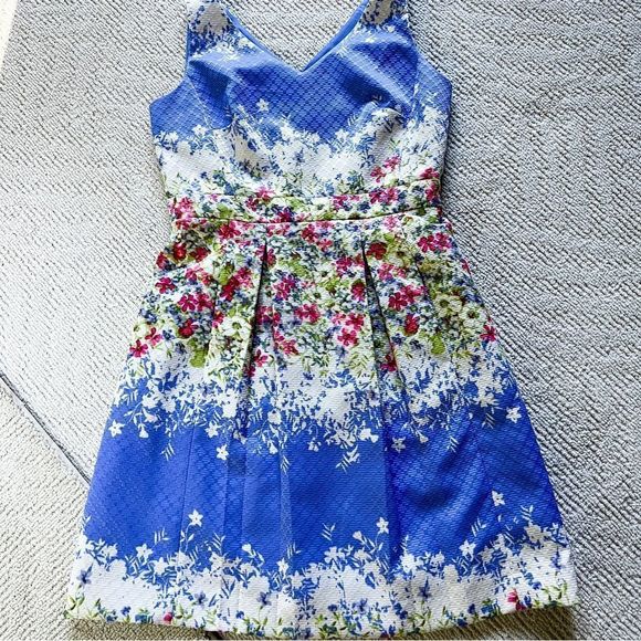 Tahari Floral Fit & Flare Dress Women’s Size 8 Blue Pink Green Sleeveless Midi - Picture 2 of 2